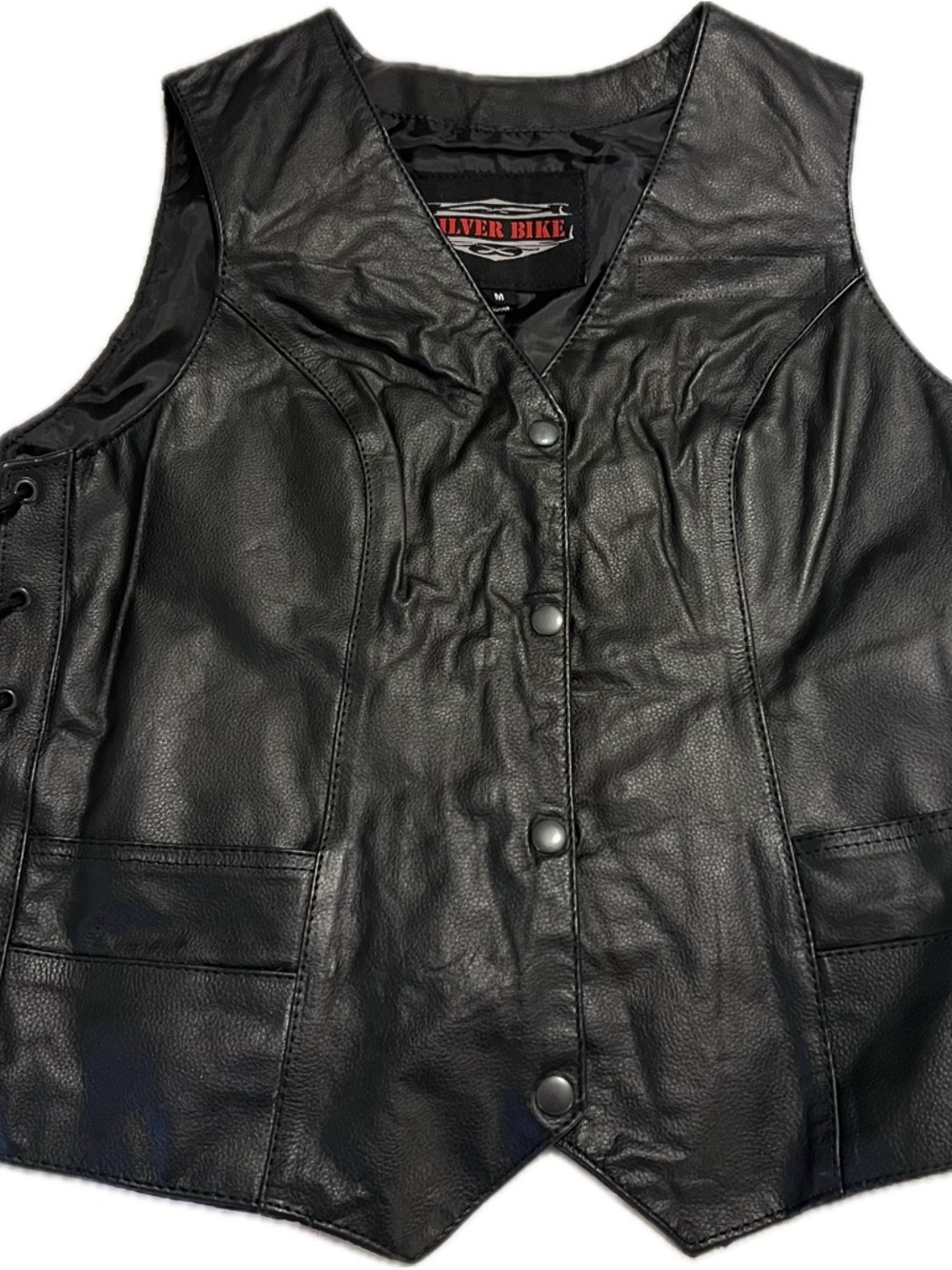 Silver Bike Women's Black Leather Vest